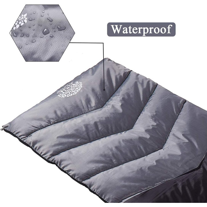 Сплячий мішок 4-сезонний для дорослих та дітей для кемпінгу, походів, відпочинку на природі. Теплий, легкий, водонепроникний з компресійним мішком. Чорний / Сірий