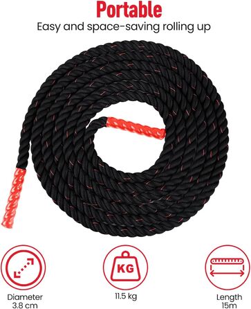 Битва-канат Ultrasport Battle Rope 12м: канат для силової витривалості та м'язового розвитку, функціональне тренування