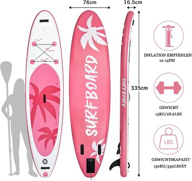 Надувна SUP-дошка YU YUSING 320/335x76x16,5 см з регульованим веслом, насосом, рюкзаком, страховочним шнуром, водонепроникною сумкою, для плавання стоячи, до 150 кг