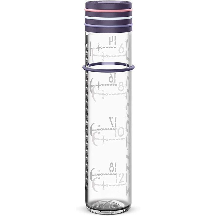 Мотиваційна пляшка для води 1 л з часовими мітками NAVIGATOR, лілова, скляна, BPA free, для газованої води, протиударна, герметична