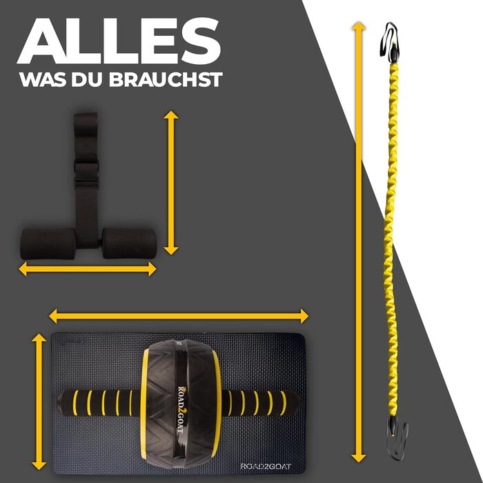 ROAD2GOAT® Тренажер для пресу - роликовий тренажер для дому, для чоловіків та жінок, чорний/золотий