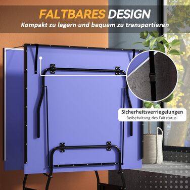 Стіл для пінг-понгу SPORTNOW Mid Size, розкладний, з роликами та сіткою, 3 м'ячі, 12 мм, вологостійкий, для гри в приміщенні та на вулиці, 274 x 152,5 x 76 см, блакитний