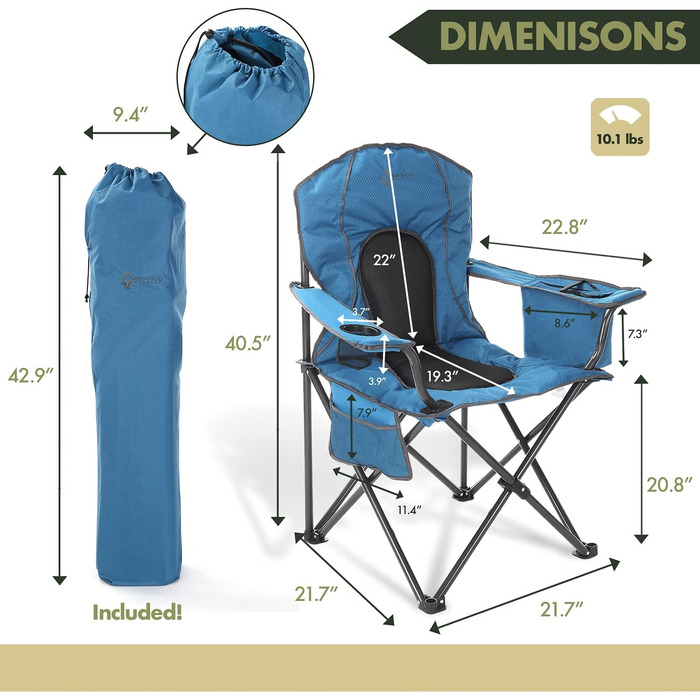 Складаний кемпінговий стілець ARROWHEAD OUTDOOR Deluxe з вбудованим охолоджувачем та підстаканником, водовідштовхувальна тканина (Синій, Стандарт)