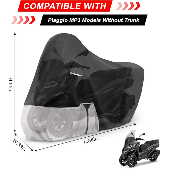 Водонепроникний чохол для мотоцикла Piaggio Vespa GTV GTS GT60/125/200/250/300 (з багажником) та MP3, 420D Oxford, водонепроникний