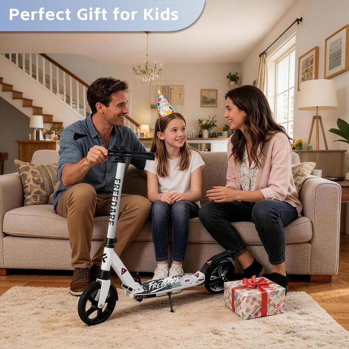 Міський трюковий ролер FREEDARE Cityroller для дітей та дорослих, складний, колеса 200 мм, регулювання висоти, до 100 кг, білий