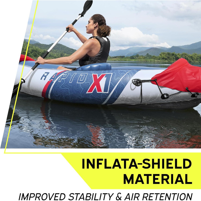 Надувний каяк Bestway Hydro Force Rapid X1 290x91x42 см для 1 людини, до 120 кг, Inflata-Shield, GS сертифікат, алюмінієве весло, насос, сумка