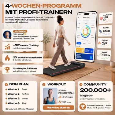 Бігова доріжка Sportstech WalkMate для дому та офісу з нахилом до 5%, швидкість 1-6 км/год, компактна, до 120 кг