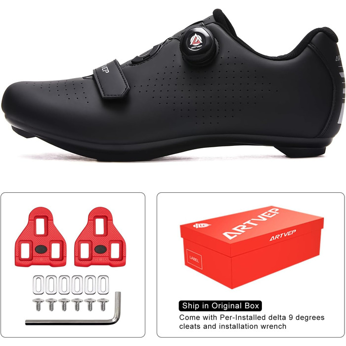 Велосипедні черевики для чоловіків та жінок. Сумісні з педалями Look SPD, SPD-SL, Delta Lock. Підходять для педалей Peloton. Розмір 43 EU, чорний колір