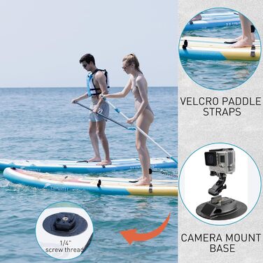 Надувний SUP Борд UPWELL Premium Stand Up Paddling Board з сидінням та кріпленням для камери, комплект, 204 кг вантажопідйомність, для 2 осіб, регульоване весло для початківців (340x84x15cm)