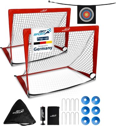 ArtSport Ворота для футболу Pop-up Goal Master - комплект 2 шт. з аксесуарами - складні та готові до гри - 2 футбольні ворота для дому та саду - дитячий футбол, ворота (червоний)