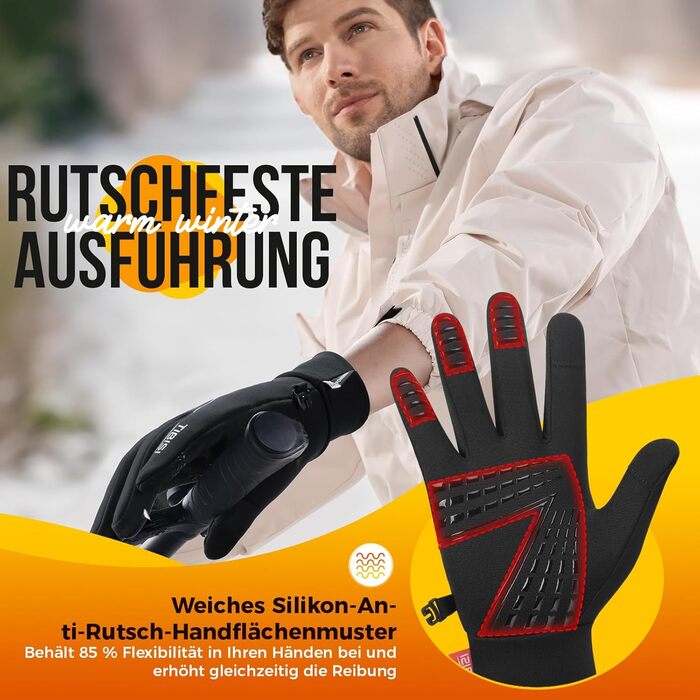 Зимові рукавички Benirap для чоловіків та жінок, вітрозахисні, з підтримкою сенсорного екрану, неслизькі, спортивні, теплі, для активного відпочинку, їзди на велосипеді, бігу, прогулянок з собакою. Чорний колір, модель TM01