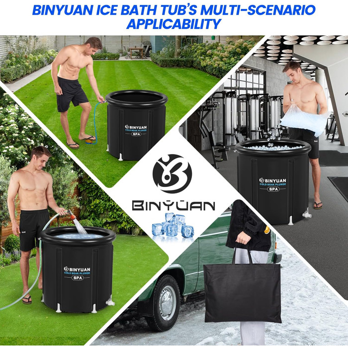 XL Ємність для крижаного душу для спортсменів з кришкою, 99 галонів, для відновлення, багатошарова, портативна, для сауни, басейну, підходить для садів, фітнес-залів та інших процедур холодної води
