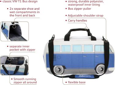 Сумка BRISA VW Retro-Sport у формі автобуса Volkswagen T1 Bulli, синьо-бежева, мала (50x25x26 см), через плече, для фітнесу
