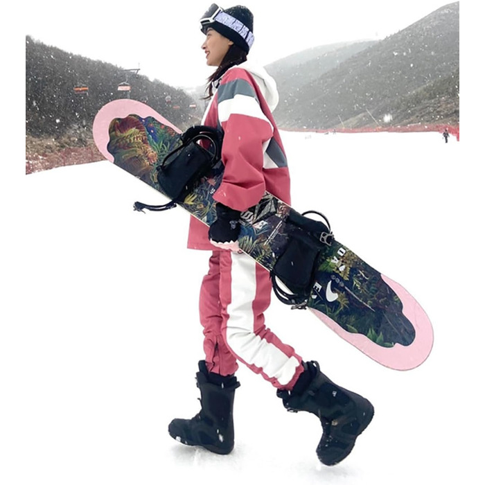 Сніговий комбінезон HOUZONIY для жінок та чоловіків. Теплий, водонепроникний, з капюшоном, для катання на лижах та сноуборді. Розмір S T63+Рожевий