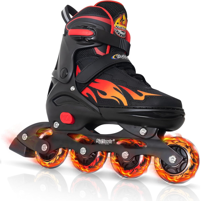 Дитячі ролики Nattork з регулюванням розміру, Nezha Inferno, для хлопчиків та дівчаток 6-16 років, стильні, червоні