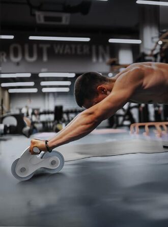 Ролик для пресу з автоматичним відкатом для дому, стабільний тренажер для пресу, з наколінниками, для тренування пресу та сили, світло-блакитний