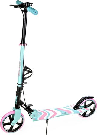 Самокат Raven Zea Mint/Pink для дорослих і дітей, складний, 200 мм, з ручним гальмом, дзвіночком і тримачем для пляшки, міський кік-скутер