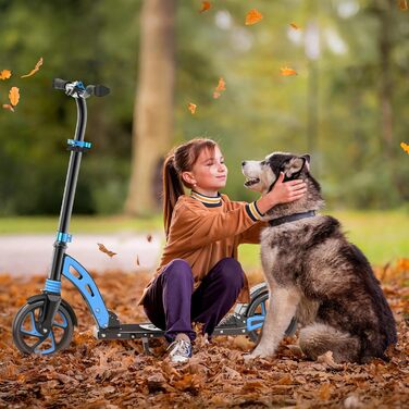Дитячий ролер Roller Kinder з алюмінію, регульована висота, складна конструкція, подвійна підвіска, до 100 кг, синій