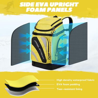 Чохол для лижних черевиків Maelstrom 55 л, великий рюкзак для подорожей, водонепроникний для сноуборду, лижного спорядження, колір: лимонний