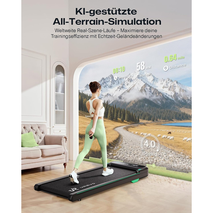 UREVO Smart Walking Pad: компактний біговий килимок під стіл з амортизацією, керування через додаток та пультом, 38x102 см