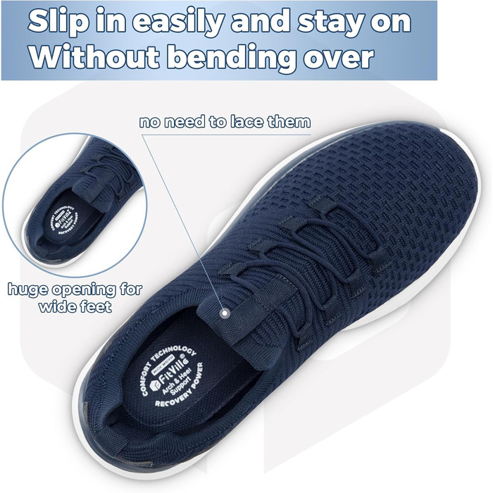 FitVille Кросівки Slip-On для чоловіків: зручні, широкі, дихаючі, для занять спортом, бігу, фітнесу та прогулянок (40 EU, X-широкі, темно-синій)