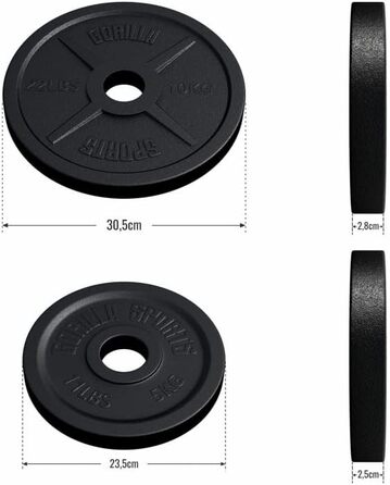 Олімпійські диски для штанги GORILLA SPORTS, чавунні, 1,25-30 кг, 50 мм, набір або окремо
