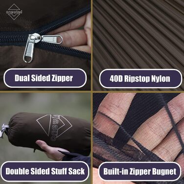 Гамак туристичний Onewind Premium 11' з москітною сіткою та ременями для кріплення, 335x162 см, коричневий