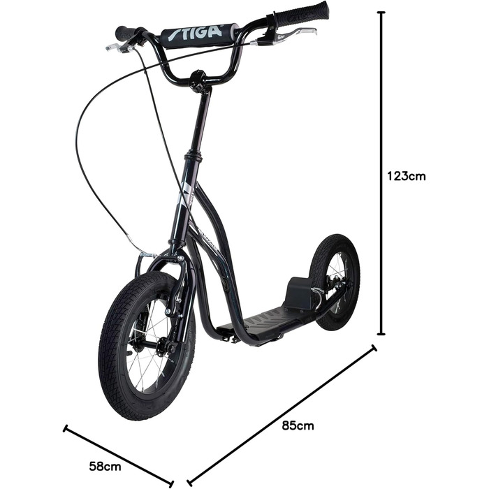 Самокат STIGA Air Scooter для міста, сталевий, алюмінієві диски, ручне гальмо, регульоване кермо, для дітей від 7 років, навантаження до 100 кг
