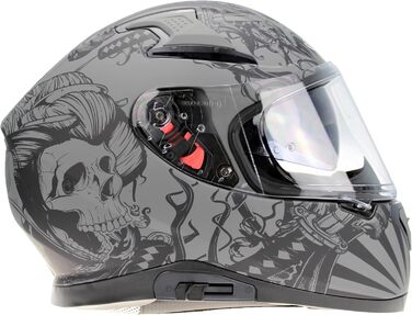 Мотошолом ViPER RSV95 повнолицевий, ECE ACU, з висувним сонцезахисним козирком, унісекс, матовий чорний, XL, Skull Grey