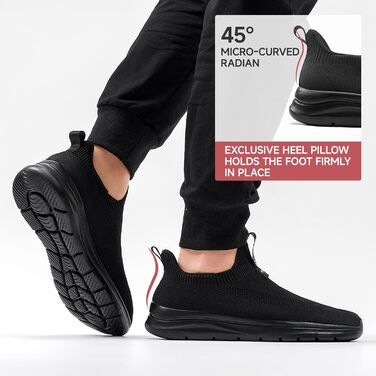 Сліпони чоловічі Sosenfer: зручні дихаючі кросівки без шнурівків для занять спортом, прогулянок та тренувань (1272, чорний, 44 EU)