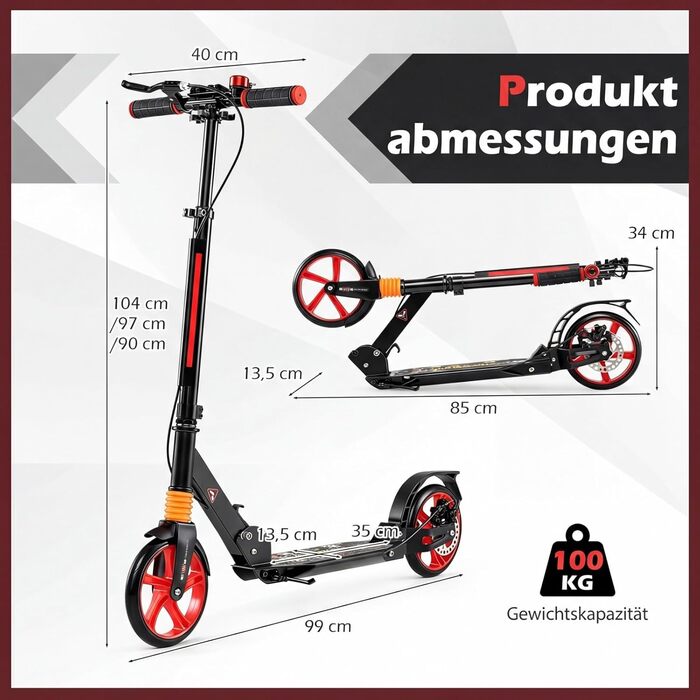 COSTWAY Розкладний самокат для дітей та дорослих, чорний. Регульована висота, дзвінок, підставка, ремінь для перенесення, до 100 кг