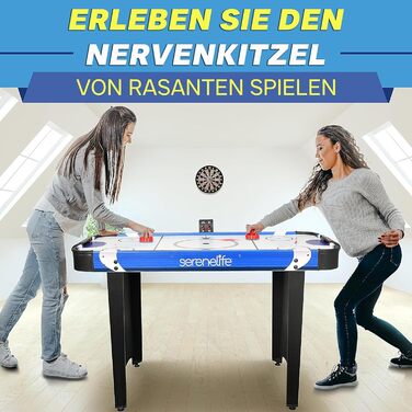 Серенелайф Ейрхокей: стіл для ехокею, ігровий стіл для геймерів, стіл для ехокею, ігри, шайби та шайбелі, міцний стіл для ехокею для дітей та дорослих, повний розмір, блакитно-чорний колір