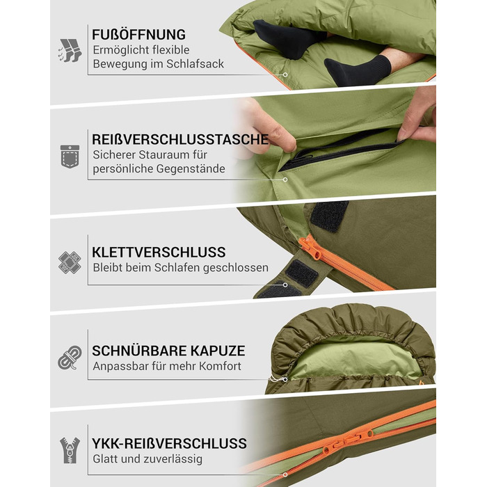 Сплячий мішок KingCamp для дорослих 3-в-1, XXL, бавовна, фланель, зимовий, знімний ковдра, легкий, теплий (пух & Coldmaster 640г)