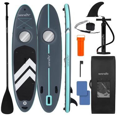 SUP дошка SereneLife надувна з вікном та тримачем для GoPro, 305 x 81 см. Комплект для Stand Up Paddling. Стабільна, нековзка, для підлітків та дорослих
