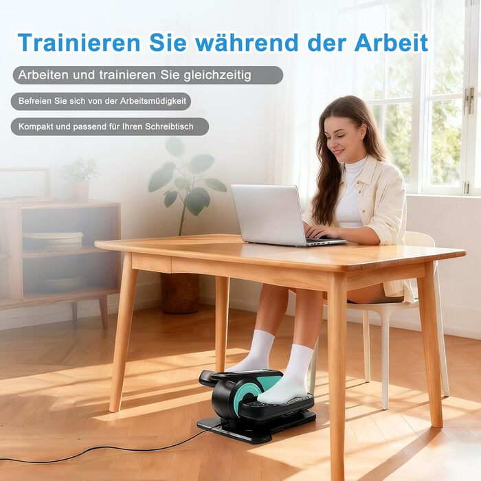 Еліптичний тренажер під стіл EM-03: електричний велотренажер для сидіння з пультом, міні-степер, регульована швидкість, для людей похилого віку та дорослих (блакитний)