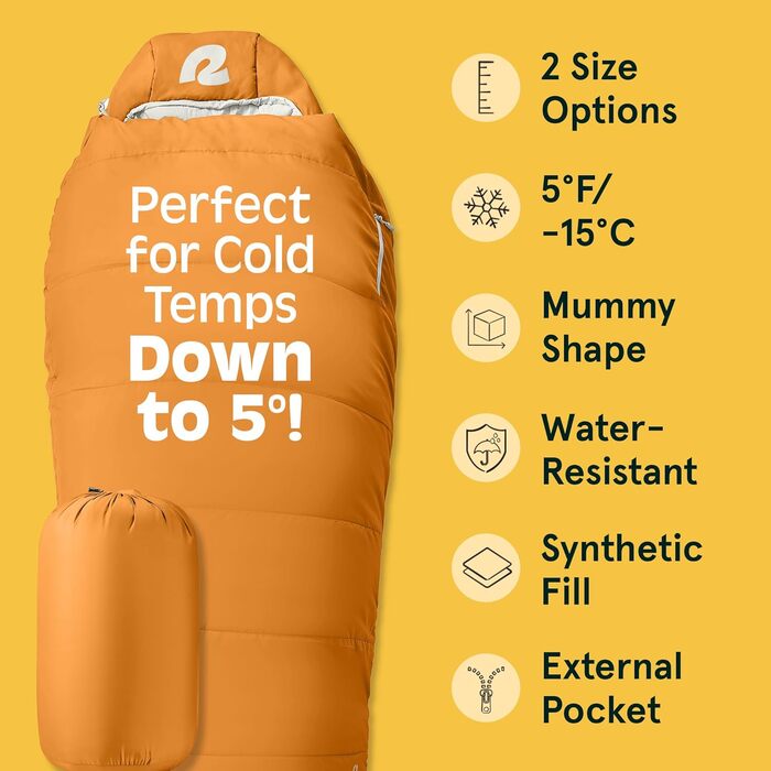Спальний мішок Retrospec Dream 5°C (Mummy) для кемпінгу, Regular