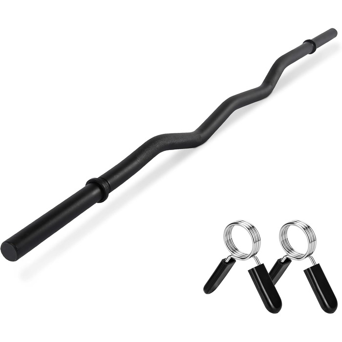 Штанга Curl MSPORTS Premium 130 см, 8 кг, чорна, 30 мм, з пружинними замками, для фітнесу та бодібілдингу