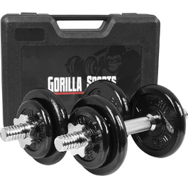 Комплект гантелей GORILLA SPORTS 20 кг з кейсом, 8 чавунних дисків, 30 мм гриф із насічкою, зіркоподібні замки
