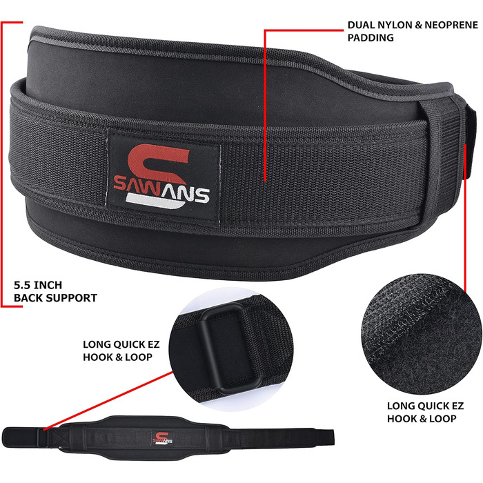 Пояс для важкої атлетики з неопрену, 14 см, з подвійним опором, для присідань, чорний, XL