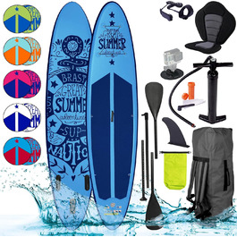 Надувна SUP-дошка BRAST Summer 320x81x15 см, комплект для сап-серфінгу з веслом 2-в-1, каяк-сидінням, кріпленням для екшн-камери, ременем на ногу, рюкзаком, 5 років гарантії