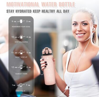 Спортивна пляшка для води 500 мл/1 л/700 мл/1500 мл Tritan, BPA-free, з маркуванням часу, витікання, для фітнесу, велосипеда, відпочинку, йоги, спортзалу, школи (темно-зелений, темно-синій, рожевий)