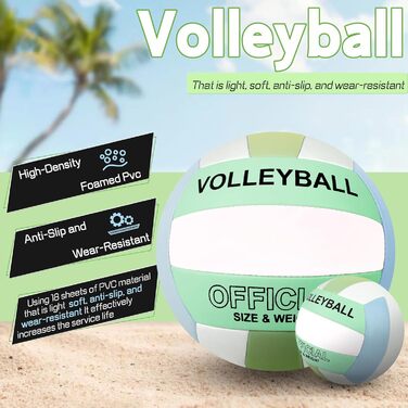 Волейбольний м'яч Aipwerer для пляжу та залу: водонепроникний, Soft Touch, зелено-жовтий, розмір 5