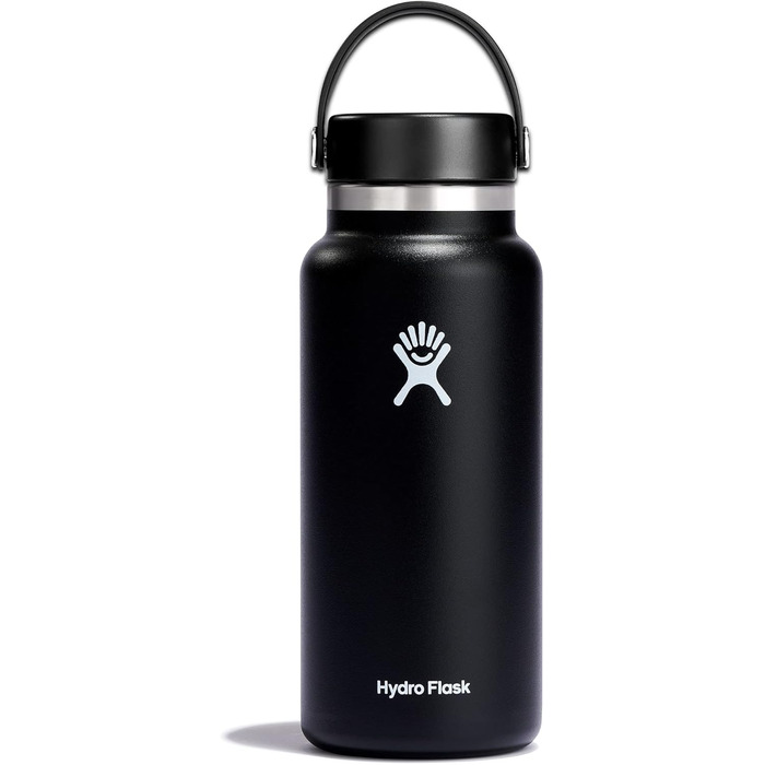 Термос-пляшка HYDRO FLASK 946 мл із нержавіючої сталі для води та спорту, ізольована, з герметичною кришкою Flex Cap, для напоїв, чорна