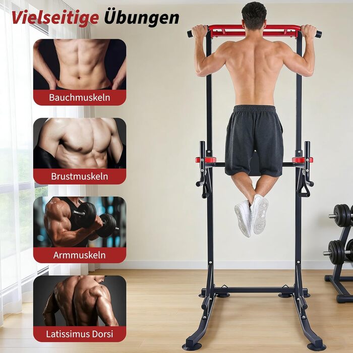 Багатофункціональний турнік Power Tower: станція для підтягувань та віджимань (Dip Station) з регульованою висотою для силових тренувань вдома, червоний