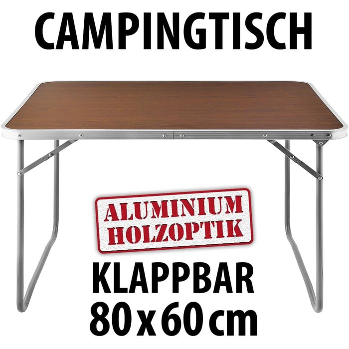 Складний кемпінговий стіл Casaria® дерев'яно-алюмінієвий 80x60 см з ручкою для перенесення, коричневий - для саду, балкону, пікніка