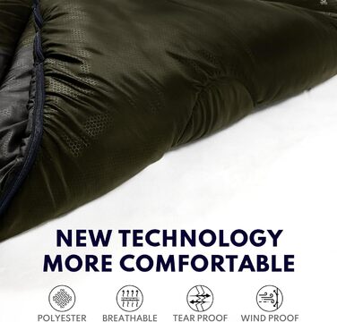 Спальний мішок 0°C XXL для дорослих, теплий клімат, для кемпінгу, зимових пригод, походів, полювання, подорожей (3,2 кг, зелений)