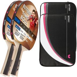 Настільний тенісний набір Butterfly® Timo Boll Bronze: ракетка з ITTF сертифікованим накладом Addoy, дерев'яна ручка, для амбітних любителів, у комплекті 2 футляри DC2 та додаткова ракетка