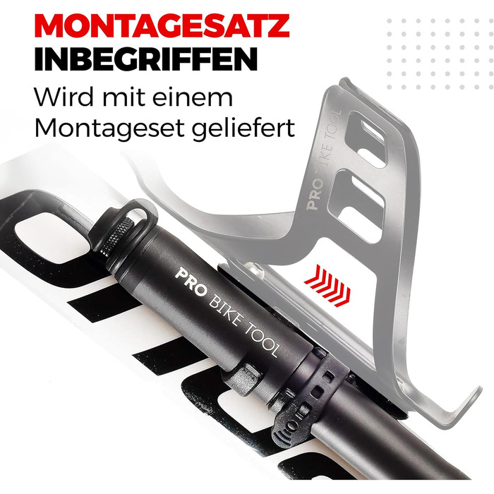 Міні-насос для велосипеда PRO BIKE TOOL з манометром: Presta та Schrader клапани, тиск до 6.9 Bar, легкий, для шосе, MTB, 22.8x7x3 см, чорний матовий