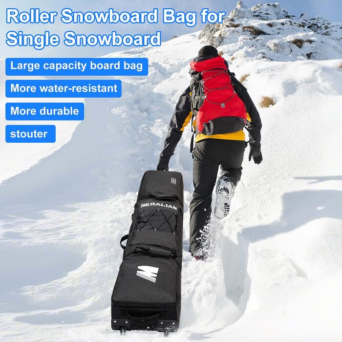 Чохол для сноуборду на колесах, 170 см, чорний. Захисний кейс для сноуборду та черевиків.