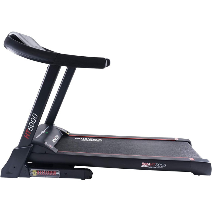 Електрична бігова доріжка Miweba Sports HT5000, 7 к.с., 18 км/год, нахил до 15%, до 150 кг, додаток, складана, велика бігова поверхня, 12 програм, домашній тренажер, фітнес-обладнання, чорна